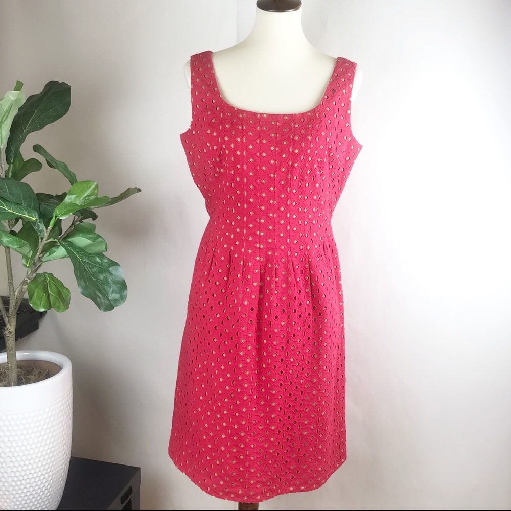 Kay Unger | red sleeveless triangle eyelet dress